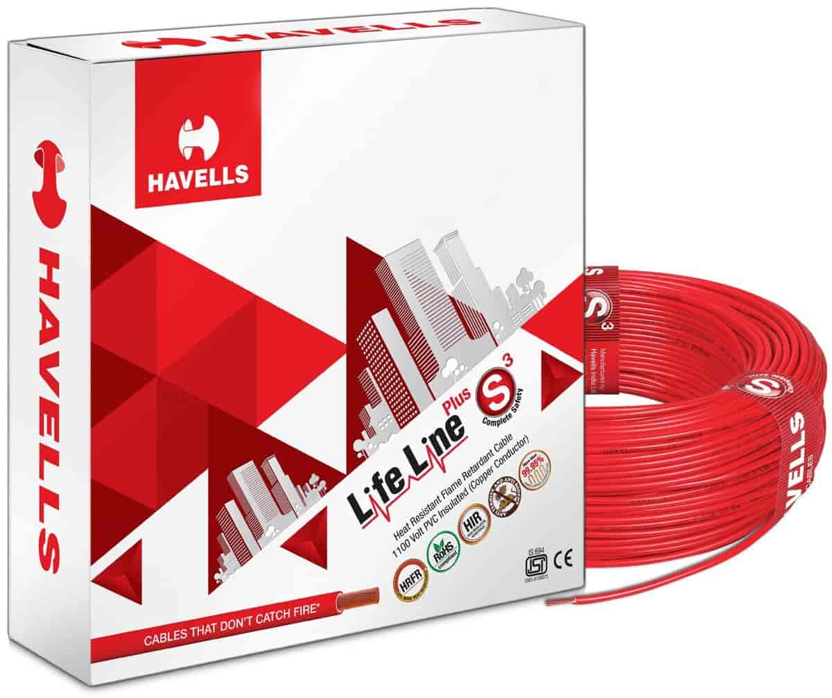HAVELLS Life Line Plus S3 Flame Retardant Heat Resistant Cable (Red, WHFFDNRA11X0, 90 mtr)