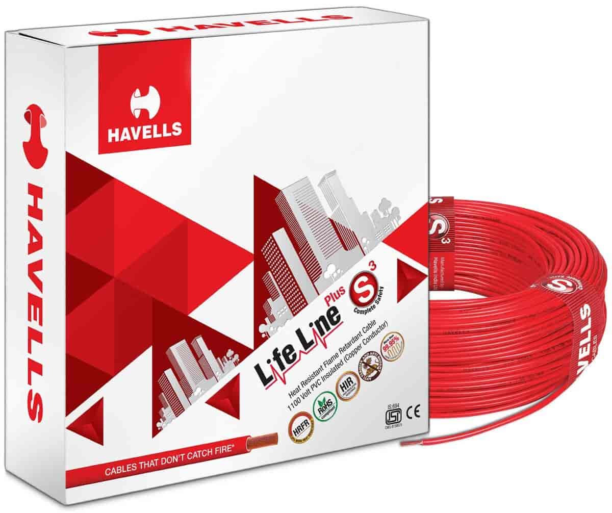 HAVELLS 90 Meter Heat Resistant Flame Retardant Cable Red [WHFFDNRA12X5]
