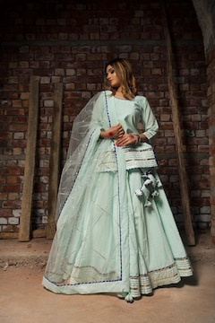 skirt with short kurti dress Peacock Blue Skirt And A Short Kurti In Silk With Sequins And Zari Work  Online