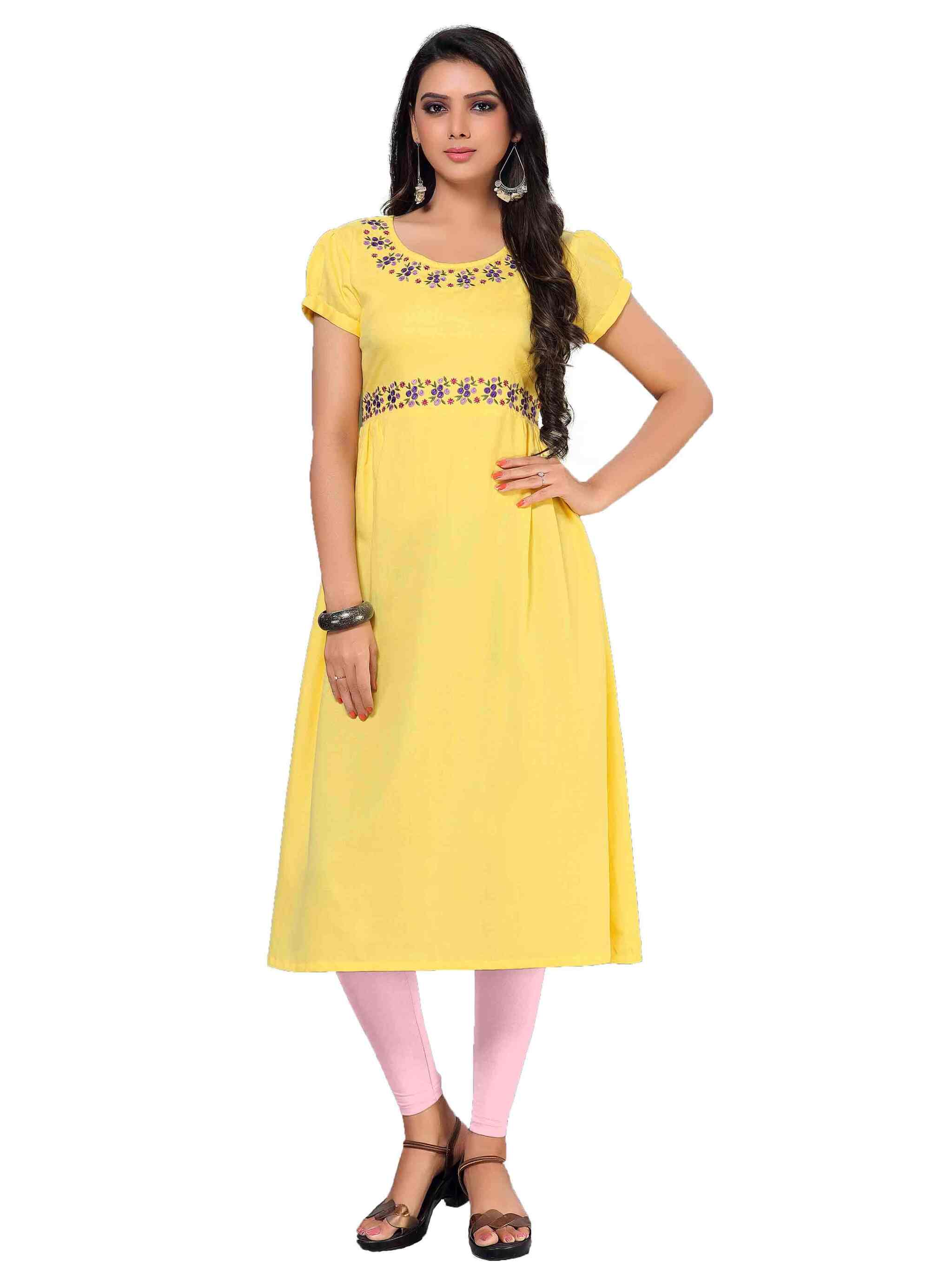 Vismay Cotton Yellow Kurti Vismay Cotton Yellow Ethnic Kurta Price