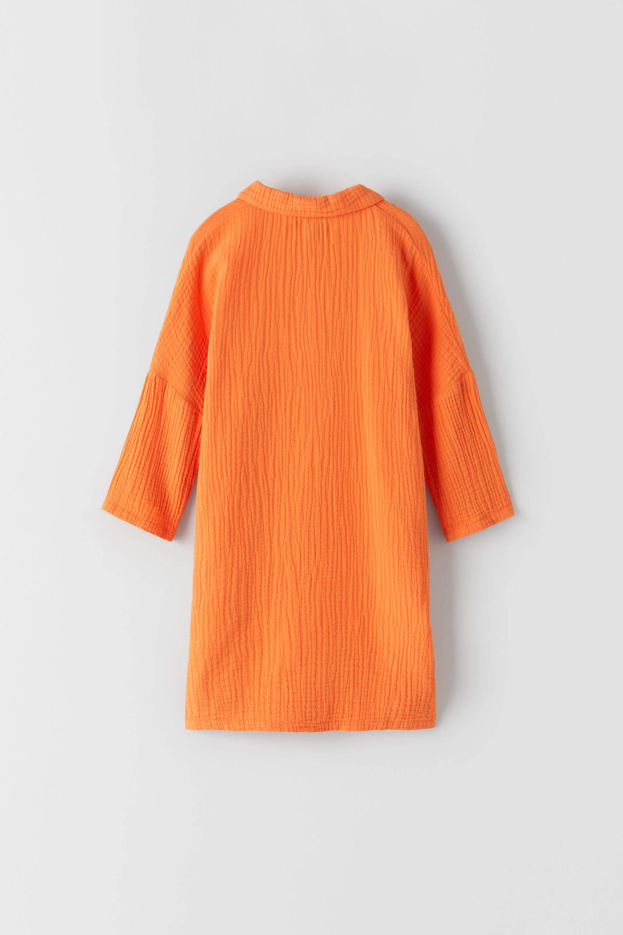 zara orange textured dress NWT Zara Tangerine Orange Nubby Texture Dress Pouf Short Sleeve Size M