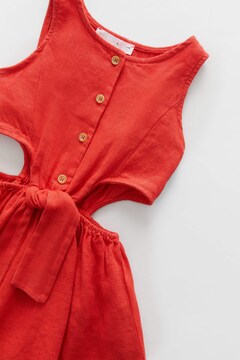 linen and cotton dress Smocked-Bodice Poet-Sleeve Midi Dress in Linen Cotton Blend main image 1