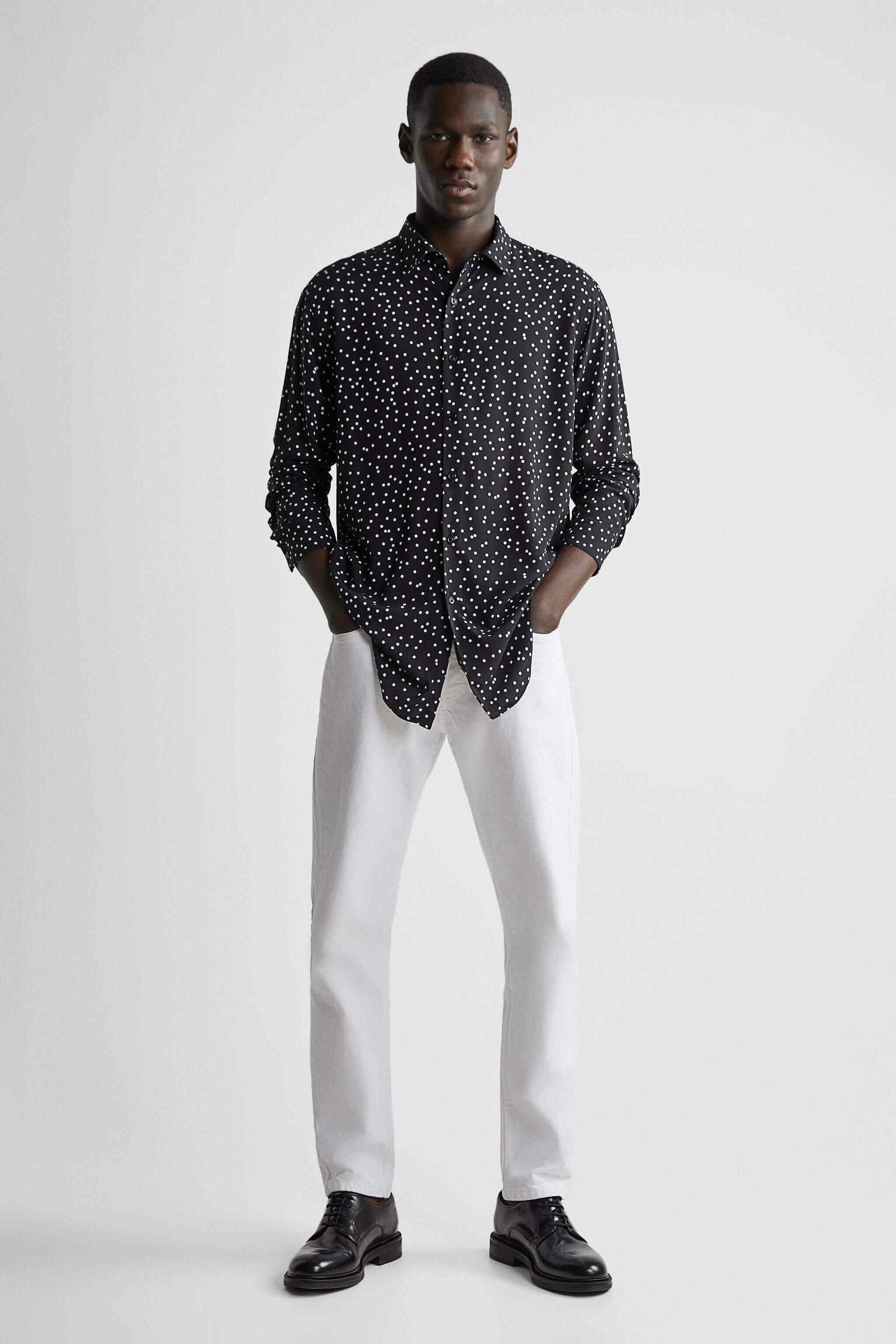 zara black and white polka dot top