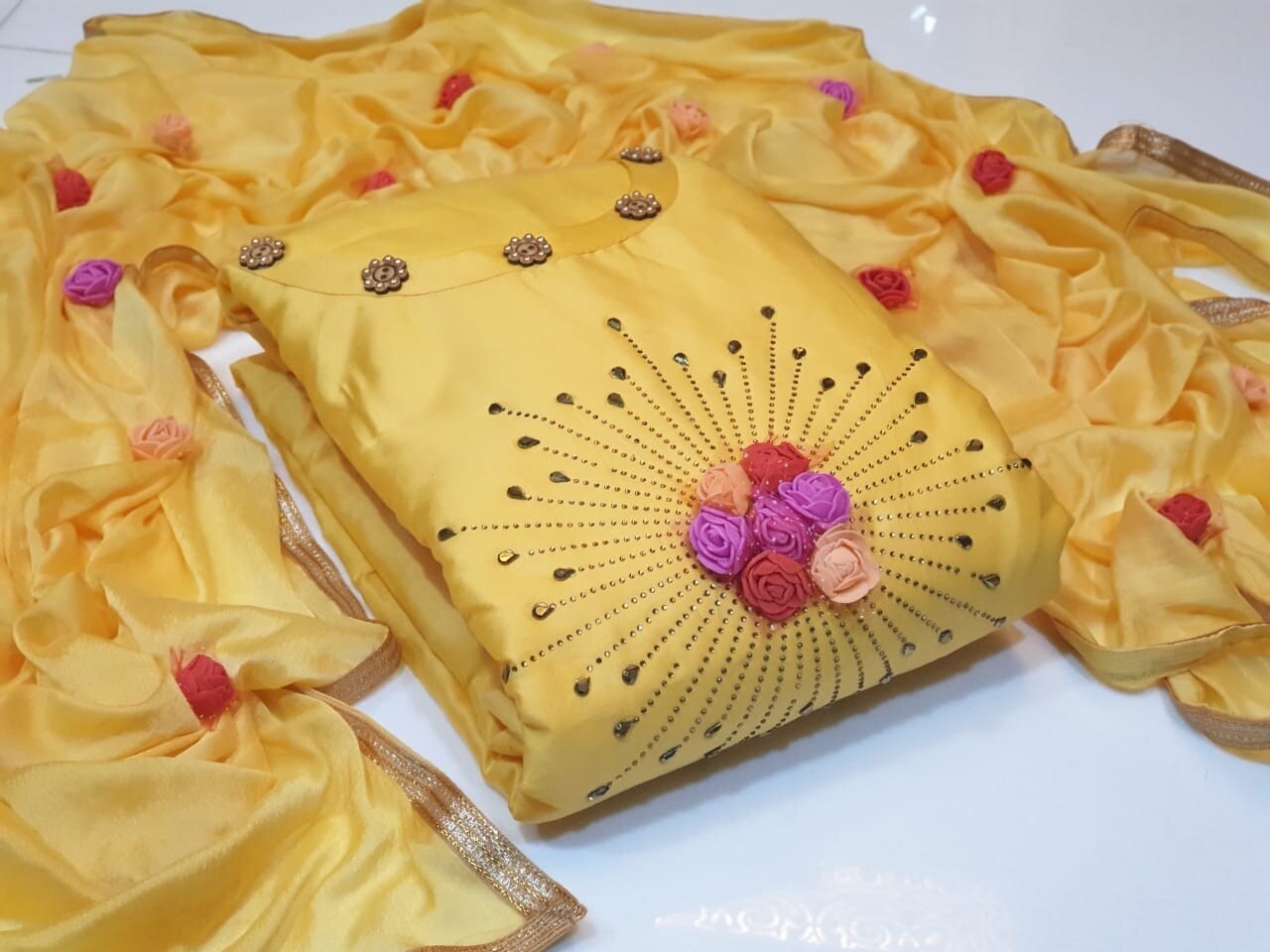chanderi silk dress material wholesale bangalore Chanderi Silk 3-pis Suits || Wholesale Price || Hand Block Bagru Indigo Printed , New Hand Block Chanderi Silk Dress Materials, Top nd dupttas chanderi silk (2.502 mtrs), Bottom cotton (2.50 mtrs),
