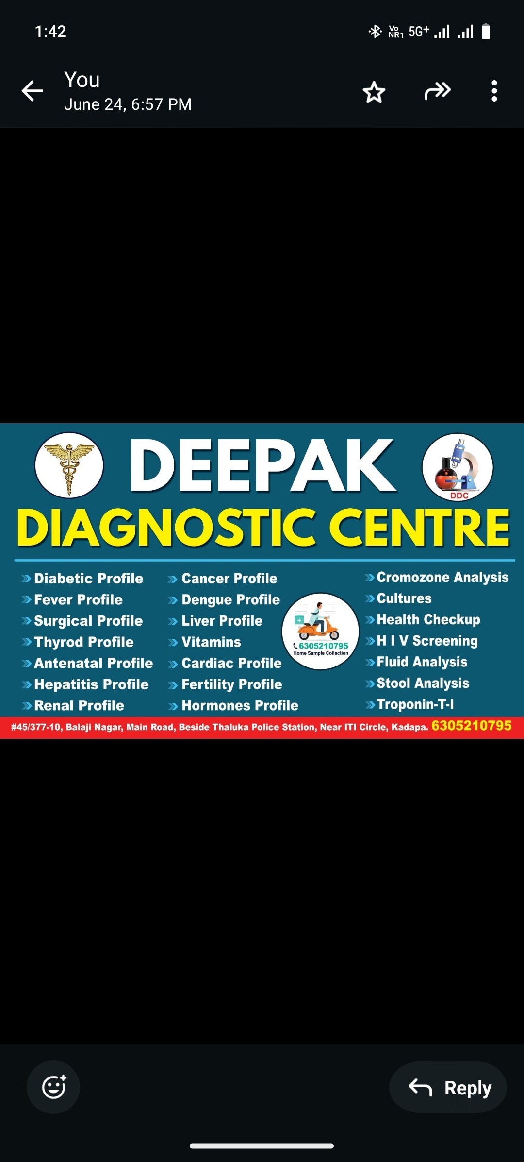 Lab Test by Deepak diagnostic centre in Balaji Nagar, Kadapa - Justdial