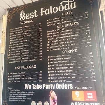 Faloda Menu