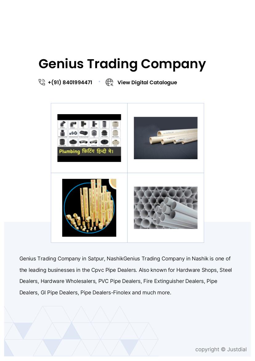 Genius Trading Company in Satpur, Nashik - Best Cpvc Pipe Dealers in Nashik  - Justdial